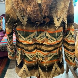 BB Dakota tribal wool jacket with fur hood